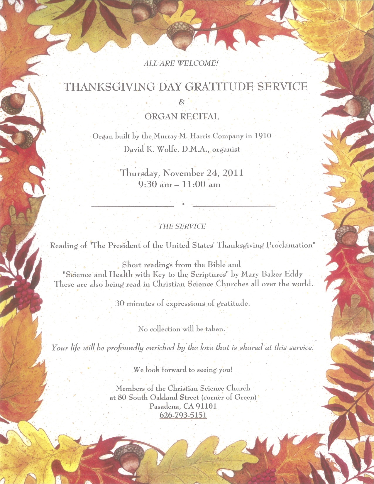 Thanksgiving Flyer 2011 Copy First Church Of Christ Scientist 